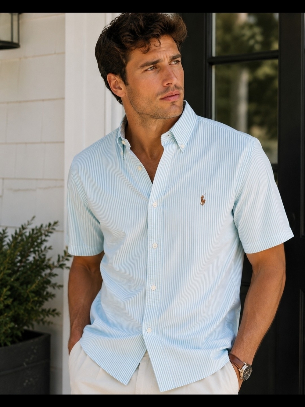 Polo by Ralph Lauren Light Blue & White Striped Short-Sleeve Button-Down Shirt